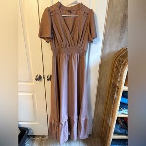 SHEIN Rose Pink Floor Length Maxi Dress with Lace Accents